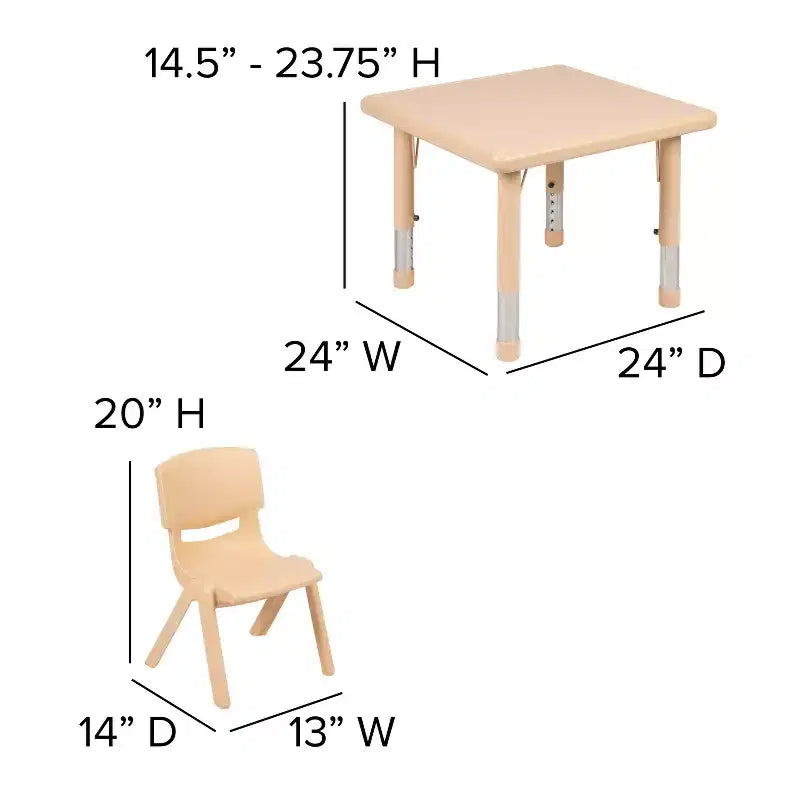Emma et Oliver Ensemble Table d'activités Carrée en Plastique Réglable en Hauteur 24 po avec 2 Chaises