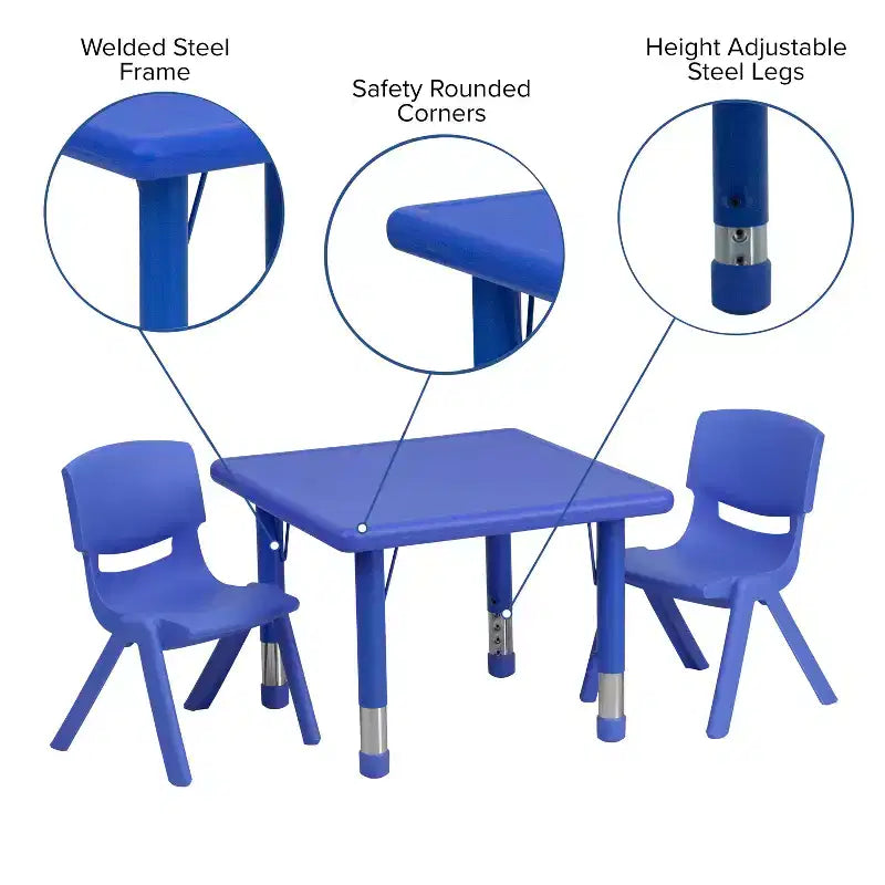 Emma et Oliver Ensemble Table d'activités Carrée en Plastique Réglable en Hauteur 24 po avec 2 Chaises