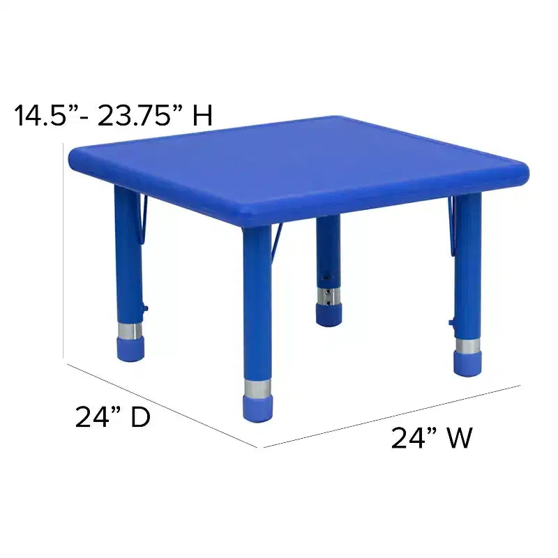 Emma et Oliver Ensemble Table d'activités Carrée en Plastique Réglable en Hauteur 24 po avec 2 Chaises