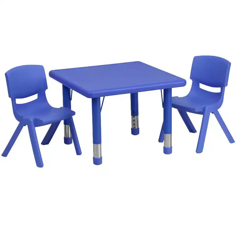 Emma et Oliver Ensemble Table d'activités Carrée en Plastique Réglable en Hauteur 24 po avec 2 Chaises