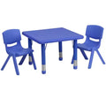 Emma et Oliver Ensemble Table d'activités Carrée en Plastique Réglable en Hauteur 24 po avec 2 Chaises