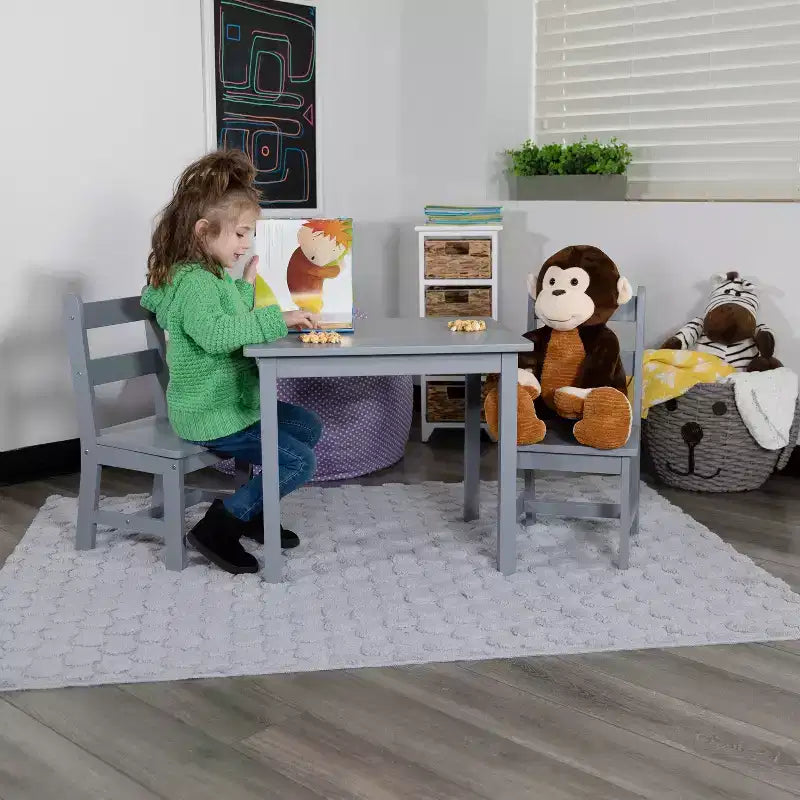 Flash Furniture Ensemble table et chaises pour enfants en bois massif pour salle de jeux, chambre, cuisine - Ensemble de 3 pièces