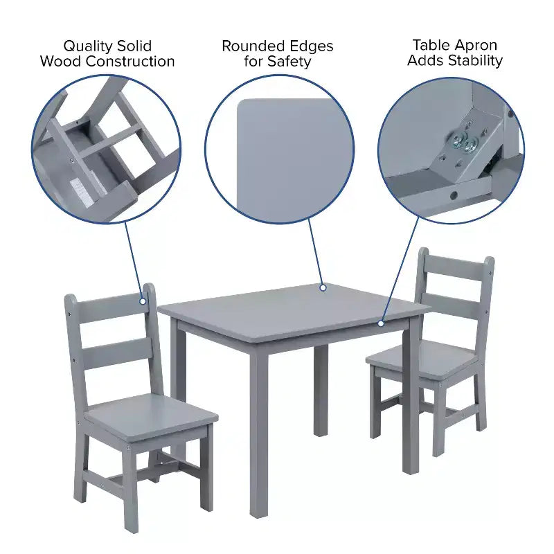 Flash Furniture Ensemble table et chaises pour enfants en bois massif pour salle de jeux, chambre, cuisine - Ensemble de 3 pièces