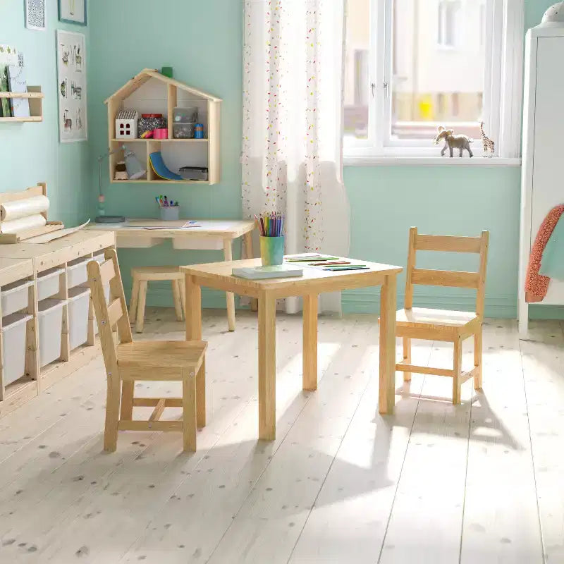 Flash Furniture Ensemble table et chaises pour enfants en bois massif pour salle de jeux, chambre, cuisine - Ensemble de 3 pièces