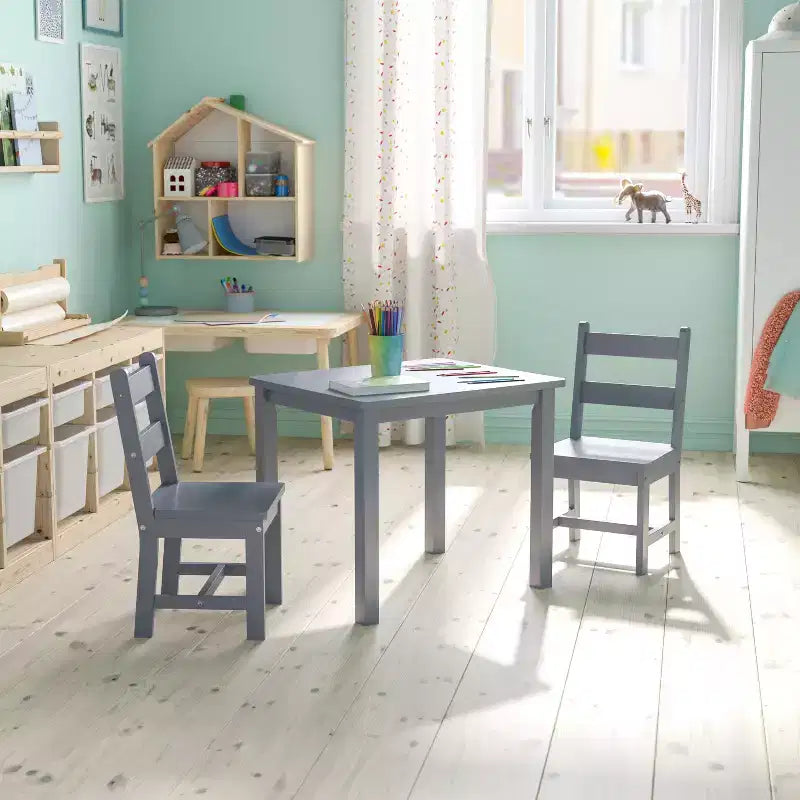 Flash Furniture Ensemble table et chaises pour enfants en bois massif pour salle de jeux, chambre, cuisine - Ensemble de 3 pièces