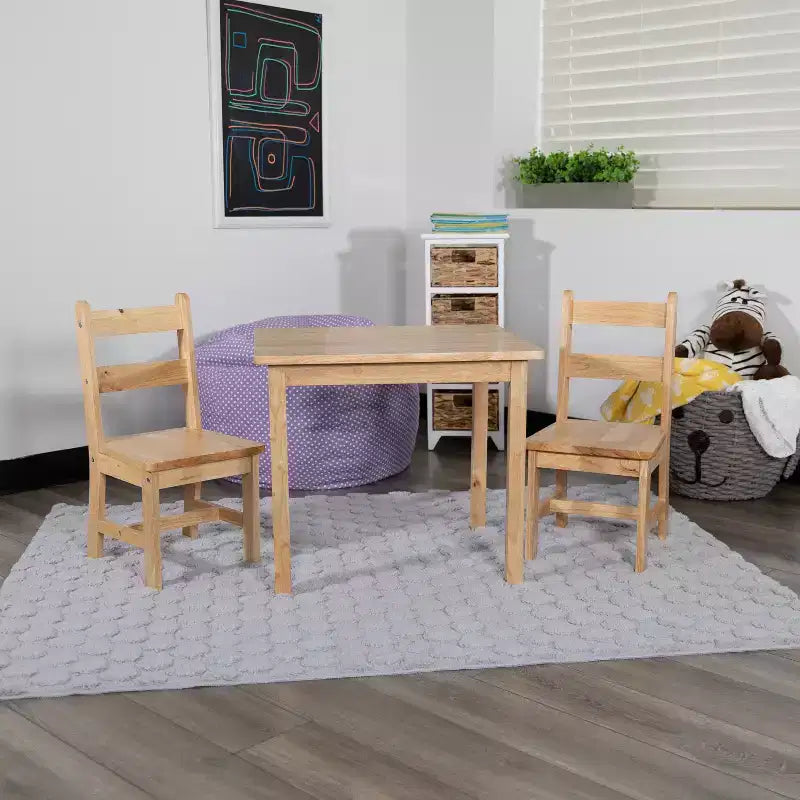 Flash Furniture Ensemble table et chaises pour enfants en bois massif pour salle de jeux, chambre, cuisine - Ensemble de 3 pièces