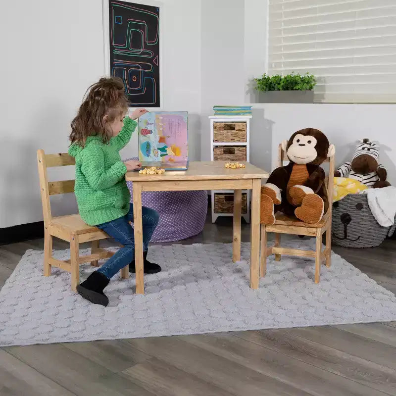 Flash Furniture Ensemble table et chaises pour enfants en bois massif pour salle de jeux, chambre, cuisine - Ensemble de 3 pièces