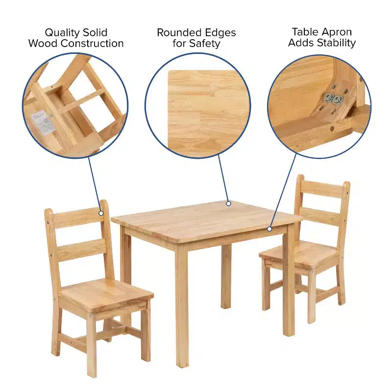 Flash Furniture Ensemble table et chaises pour enfants en bois massif pour salle de jeux, chambre, cuisine - Ensemble de 3 pièces