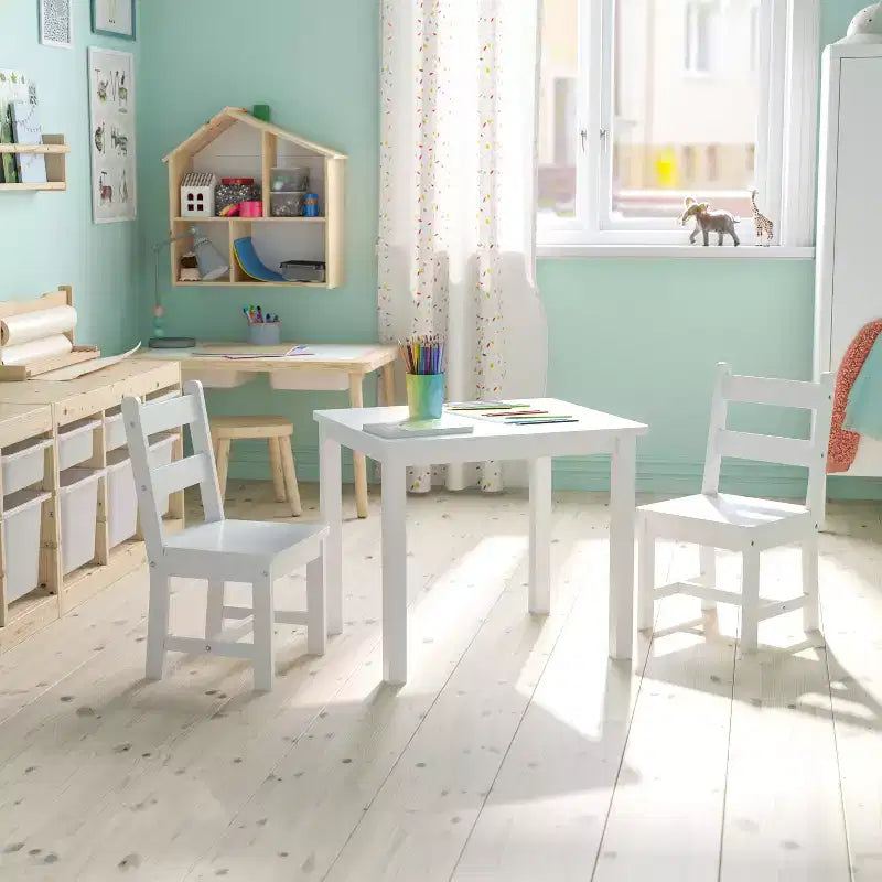 Flash Furniture Ensemble table et chaises pour enfants en bois massif pour salle de jeux, chambre, cuisine - Ensemble de 3 pièces