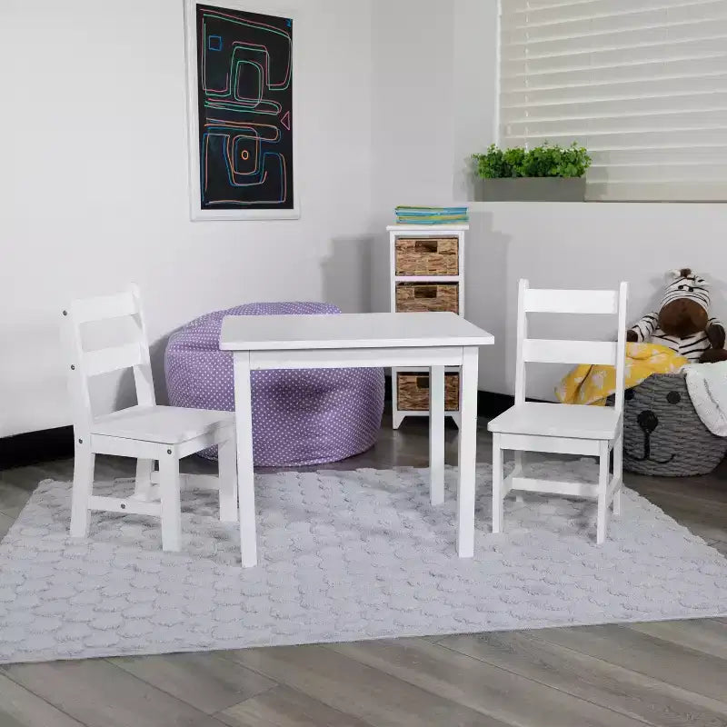 Flash Furniture Ensemble table et chaises pour enfants en bois massif pour salle de jeux, chambre, cuisine - Ensemble de 3 pièces