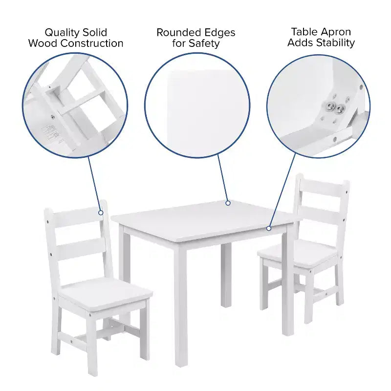 Flash Furniture Ensemble table et chaises pour enfants en bois massif pour salle de jeux, chambre, cuisine - Ensemble de 3 pièces