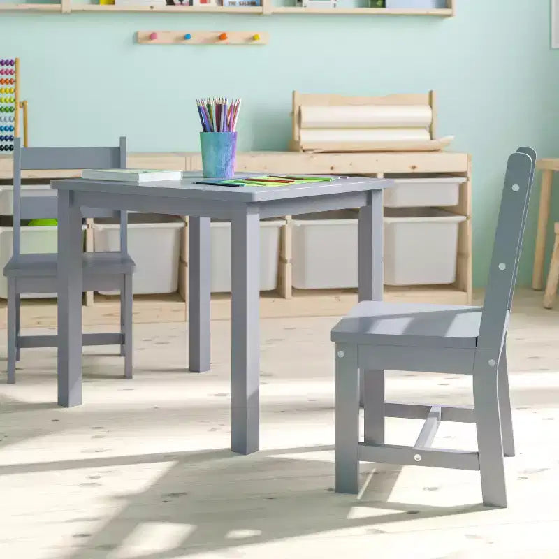 Flash Furniture Ensemble table et chaises pour enfants en bois massif pour salle de jeux, chambre, cuisine - Ensemble de 3 pièces