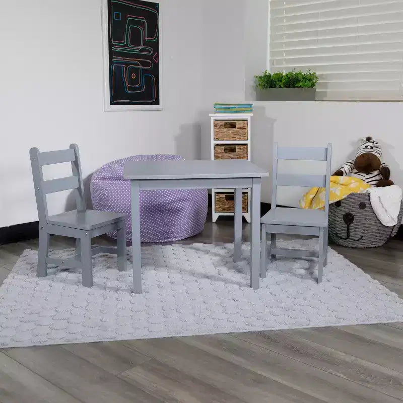 Flash Furniture Ensemble table et chaises pour enfants en bois massif pour salle de jeux, chambre, cuisine - Ensemble de 3 pièces