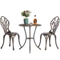 Gardenised Indoor and Outdoor Bronze Dinning Set 2 Chairs with 1 Table Bistro Patio Cast Aluminum.