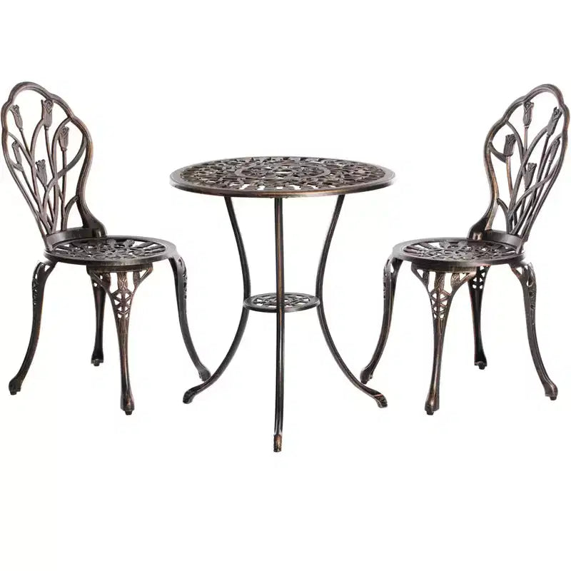 Gardenised Ensemble repas bronze intérieur et extérieur 2 chaises avec 1 table Bistro Patio en aluminium moulé.
