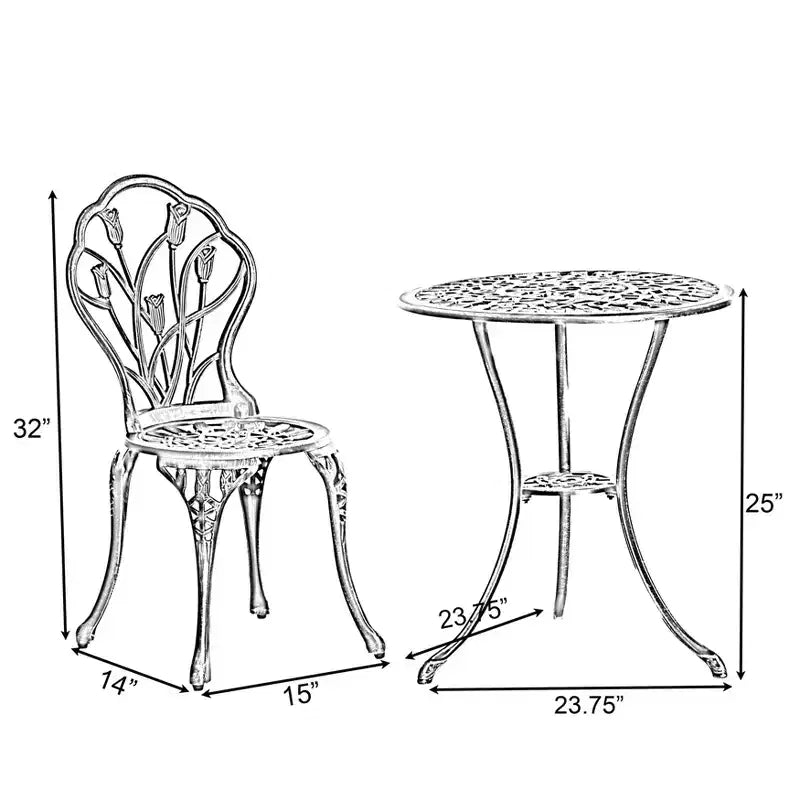Gardenised Ensemble repas bronze intérieur et extérieur 2 chaises avec 1 table Bistro Patio en aluminium moulé.