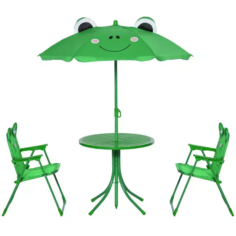 Ensemble table et chaises pliantes Outsunny pour enfants, table de pique-nique avec motif grenouille, parasol amovible et réglable en hauteur pour jardin, arrière-cour, vert