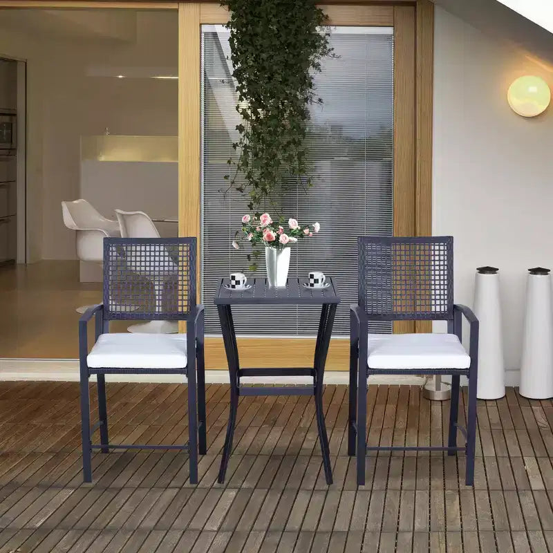 Ensemble de bar de terrasse 3 pièces Outsunny avec coussin moelleux, ensemble de mobilier d'extérieur en rotin tressé pour jardins, pelouses, terrasses, piscines