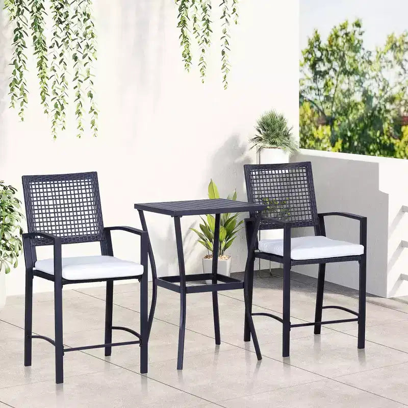 Ensemble de bar de terrasse 3 pièces Outsunny avec coussin moelleux, ensemble de mobilier d'extérieur en rotin tressé pour jardins, pelouses, terrasses, piscines