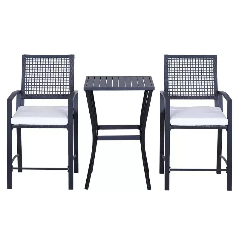 Ensemble de bar de terrasse 3 pièces Outsunny avec coussin moelleux, ensemble de mobilier d'extérieur en rotin tressé pour jardins, pelouses, terrasses, piscines