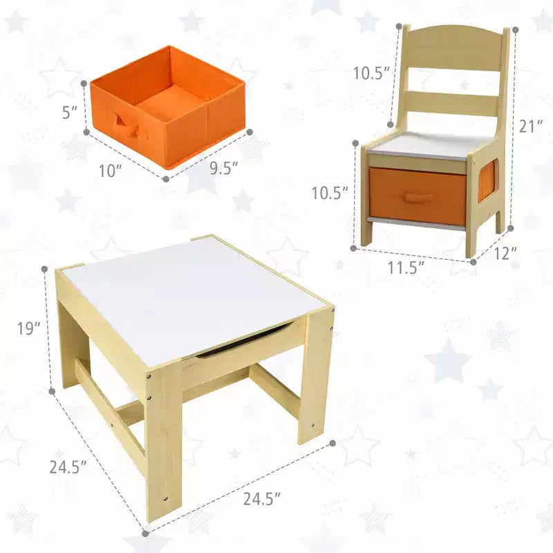 Ensemble Table et Chaises pour Enfants Costway avec Boîtes de Rangement Tableau Noir Tableau Blanc à Dessin Gris Naturel