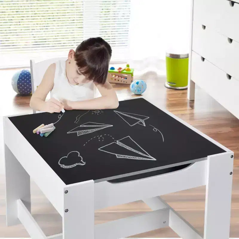 Ensemble Table et Chaises pour Enfants Costway avec Boîtes de Rangement Tableau Noir Tableau Blanc à Dessin Gris Naturel