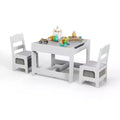 Costway Kids Table Chairs Set With Storage Boxes Blackboard Whiteboard Drawing GreyNature