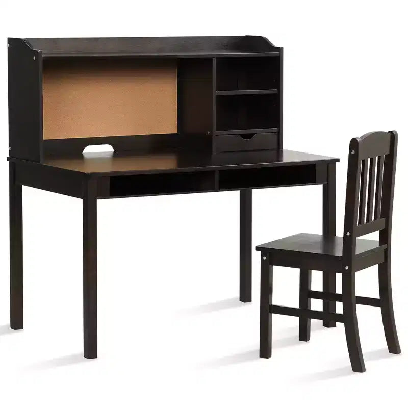 Costway Kids Desk & Chair Set Study Writing Desk w/ Hutch & Bookshelves