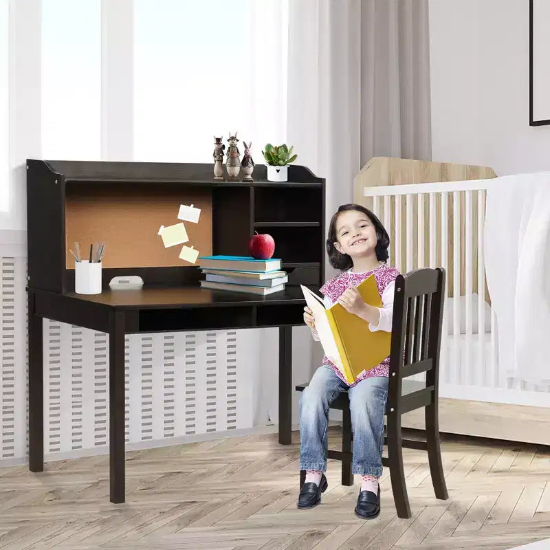Bureau et chaise Costway pour enfants, table d'étude et d'écriture avec étagère et bibliothèques