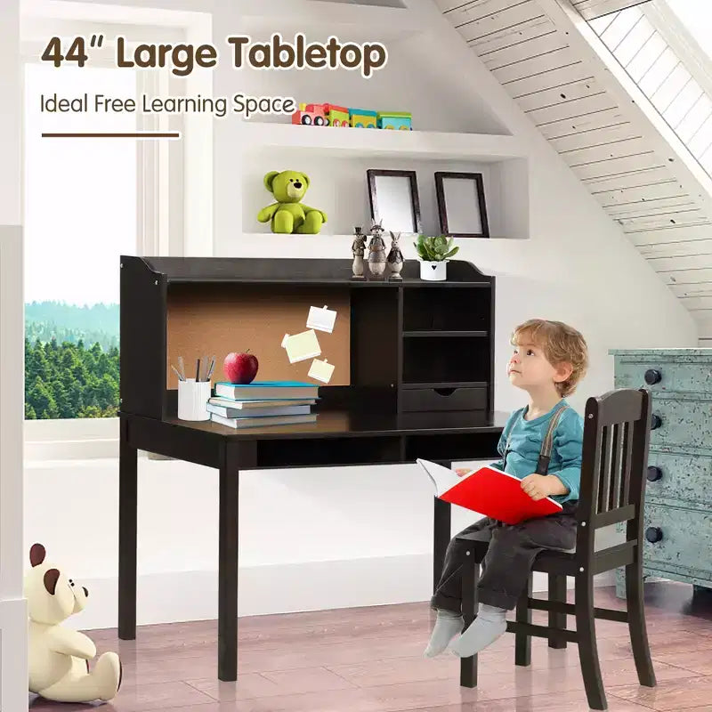 Bureau et chaise Costway pour enfants, table d'étude et d'écriture avec étagère et bibliothèques