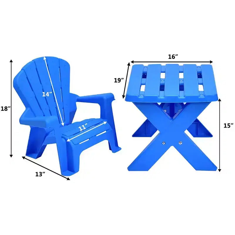 Costway Ensemble table et 2 chaises pour enfants, 3 pièces, mobilier de jeu en plastique, intérieur/extérieur, bleu