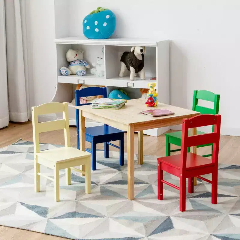Costway Enfants Ensemble Table et 4 Chaises Bois de Pin Multicolore Mobilier Salle de Jeux pour Enfants