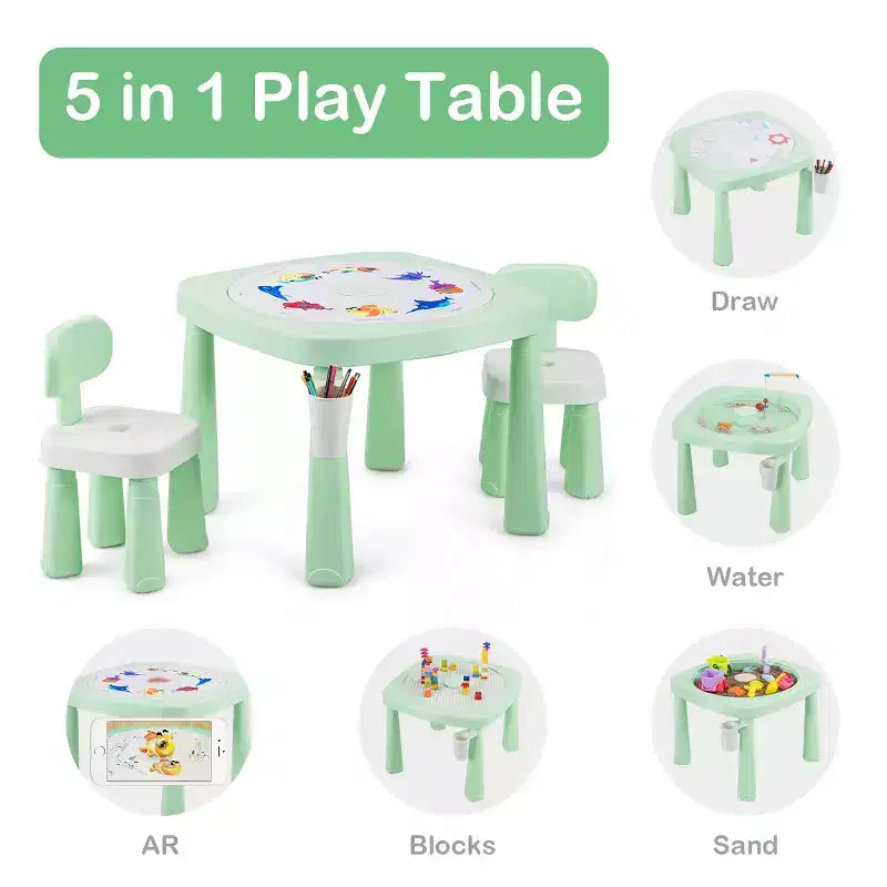 Costway 5in1 Kids Activity Table Chair Set AR Function Water Building Block Craft Table