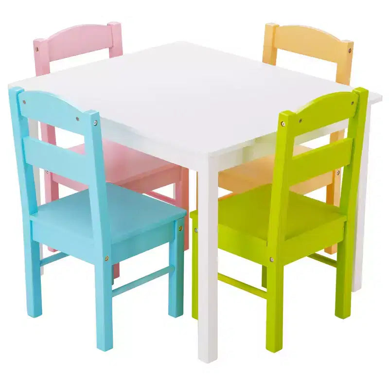 Costway 5 Pieces Kids Wood Table & Chair Set for 2-6 Years Colorful