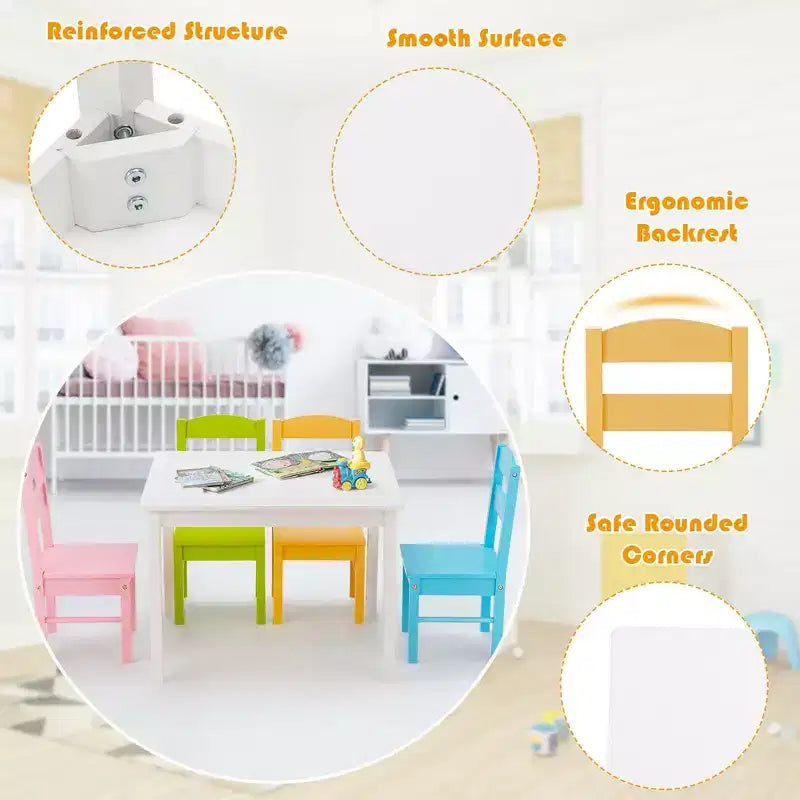Costway Ensemble table et 4 chaises enfant en bois coloré pour 2-6 ans