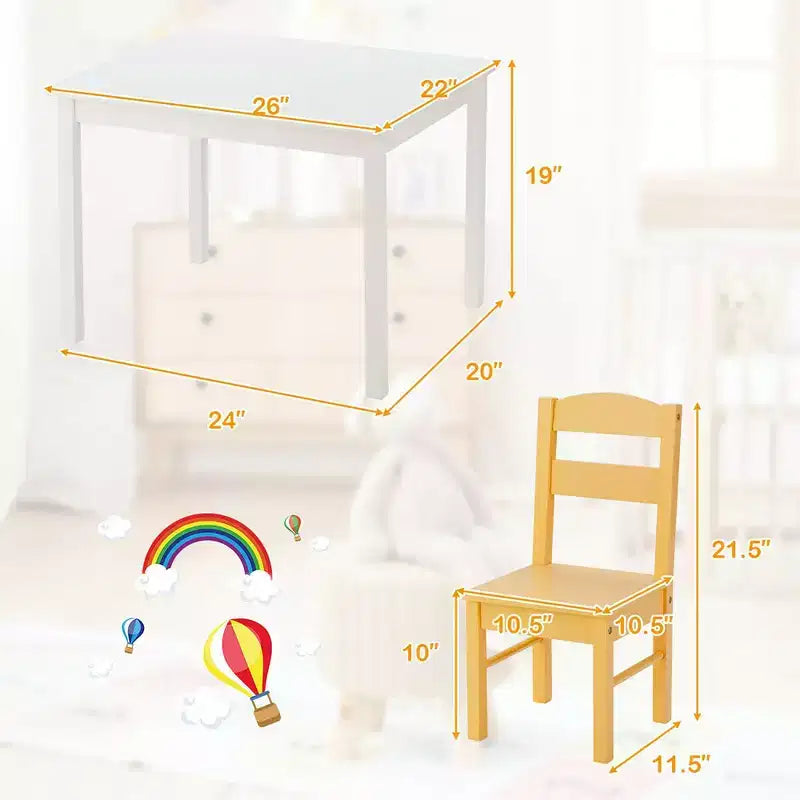 Costway Ensemble table et 4 chaises enfant en bois coloré pour 2-6 ans