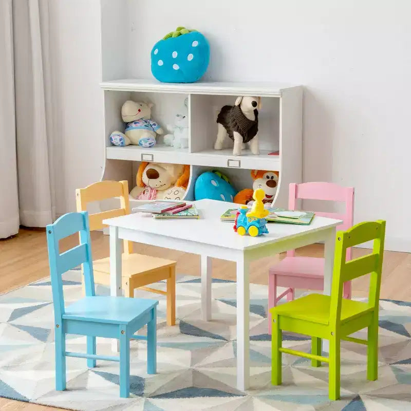 Costway Ensemble table et 4 chaises enfant en bois coloré pour 2-6 ans