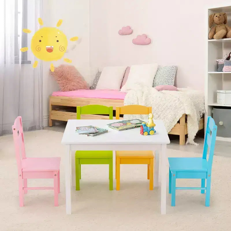 Costway Ensemble table et 4 chaises enfant en bois coloré pour 2-6 ans