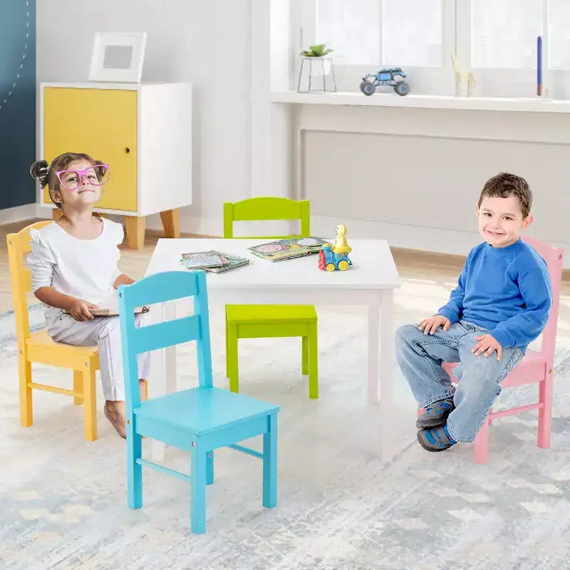Costway Ensemble table et 4 chaises enfant en bois coloré pour 2-6 ans