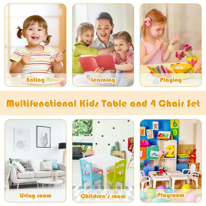 Costway Ensemble table et 4 chaises enfant en bois coloré pour 2-6 ans