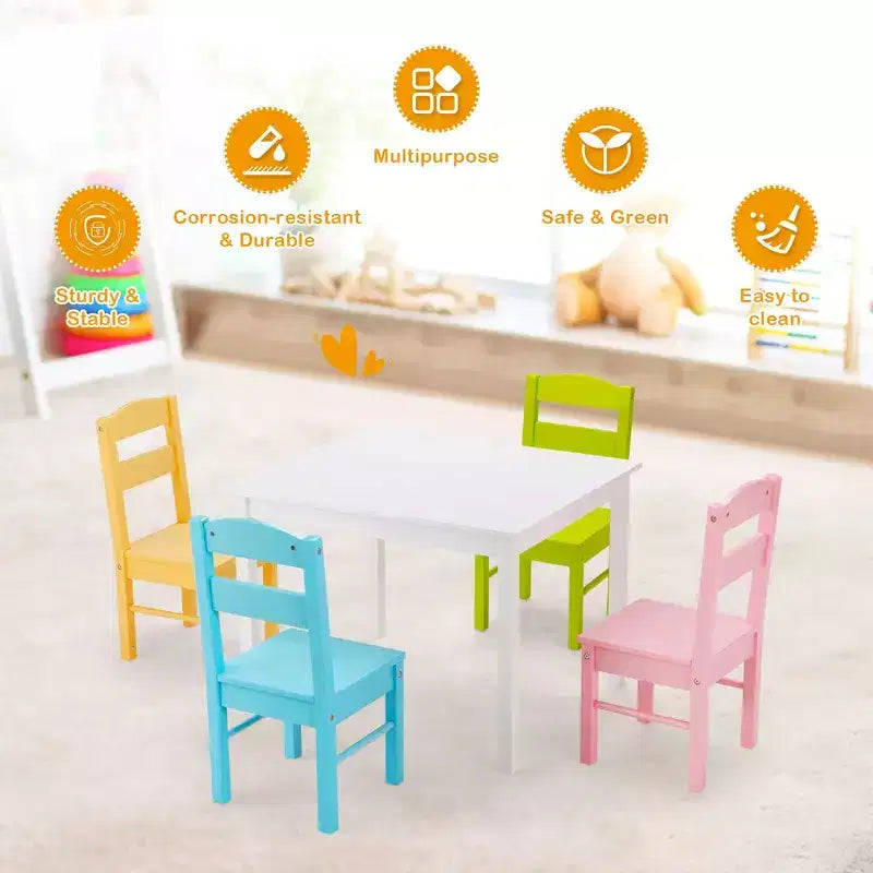 Costway Ensemble table et 4 chaises enfant en bois coloré pour 2-6 ans