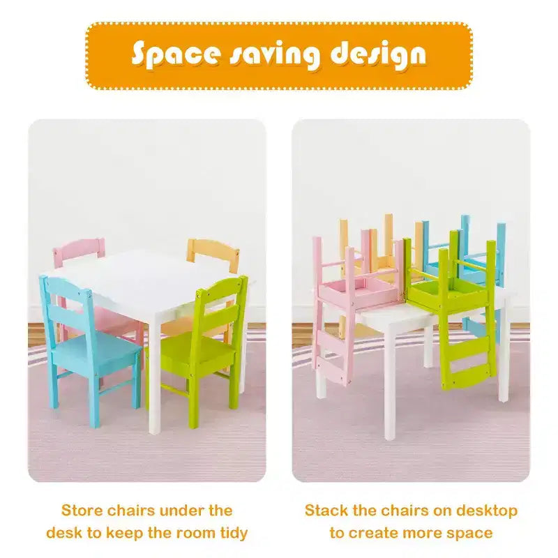 Costway Ensemble table et 4 chaises enfant en bois coloré pour 2-6 ans