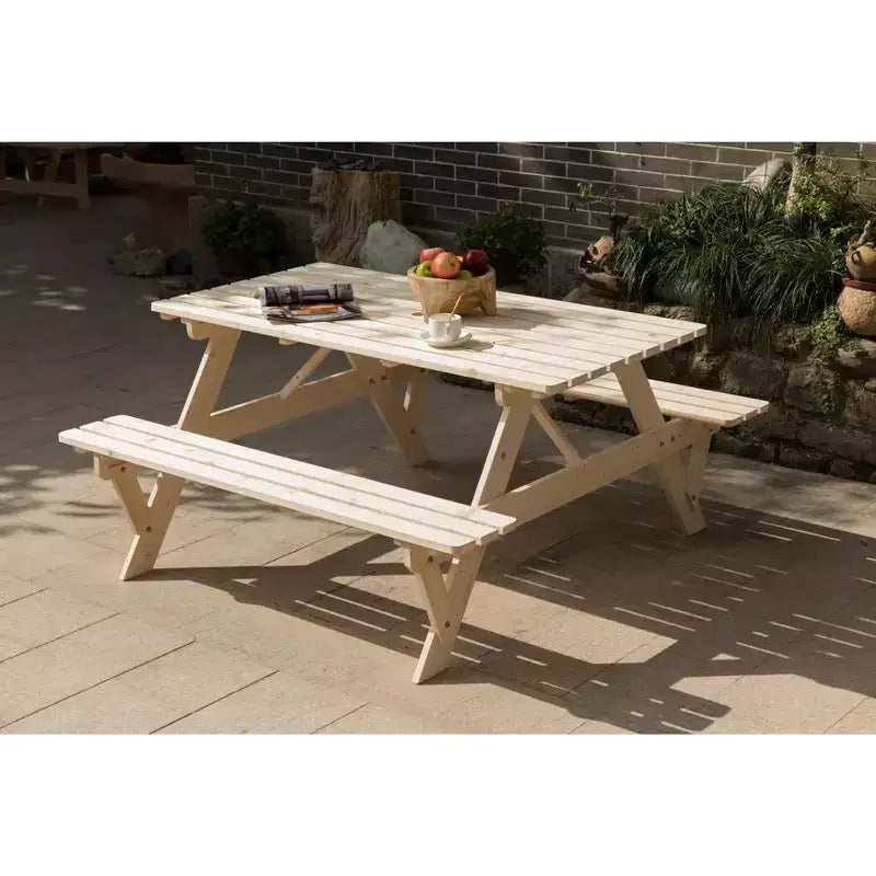 Table de pique-nique en bois 6 places Gardenised, pour terrasse, jardin, arrière-cour