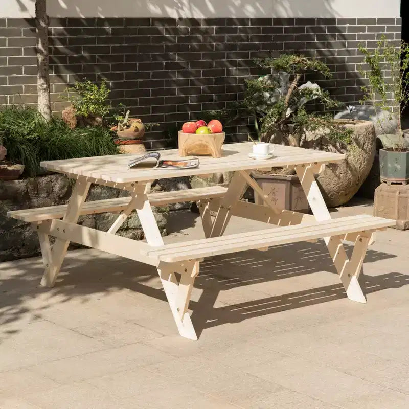 Table de pique-nique en bois 6 places Gardenised, pour terrasse, jardin, arrière-cour