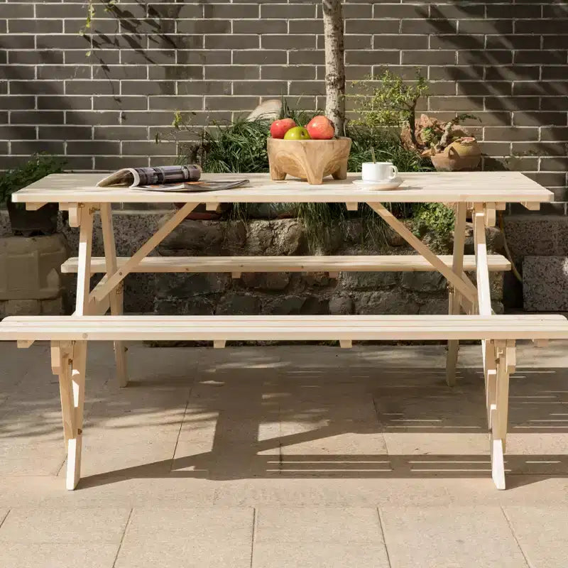 Table de pique-nique en bois 6 places Gardenised, pour terrasse, jardin, arrière-cour