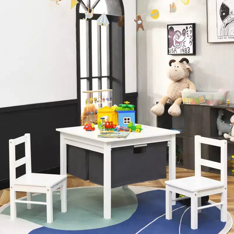 Table d'activités et 2 chaises 2-en-1 Costway pour enfants avec rangement et plateau de construction de blocs