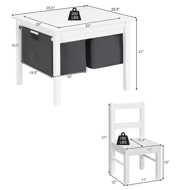 Table d'activités et 2 chaises 2-en-1 Costway pour enfants avec rangement et plateau de construction de blocs