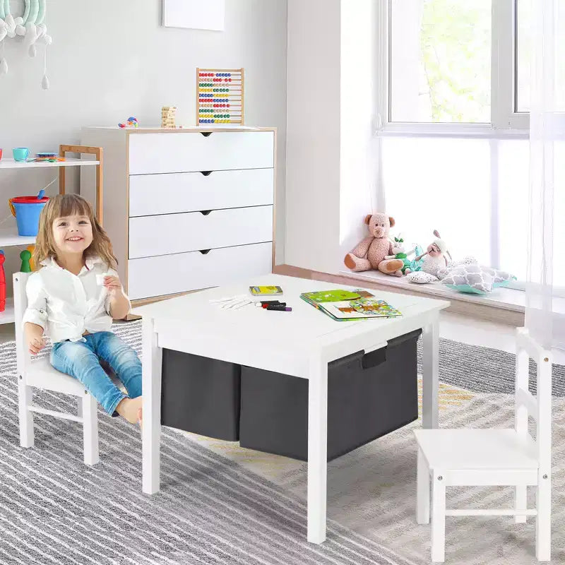 Table d'activités et 2 chaises 2-en-1 Costway pour enfants avec rangement et plateau de construction de blocs
