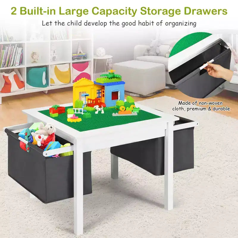 Table d'activités et 2 chaises 2-en-1 Costway pour enfants avec rangement et plateau de construction de blocs
