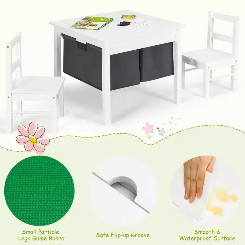 Table d'activités et 2 chaises 2-en-1 Costway pour enfants avec rangement et plateau de construction de blocs